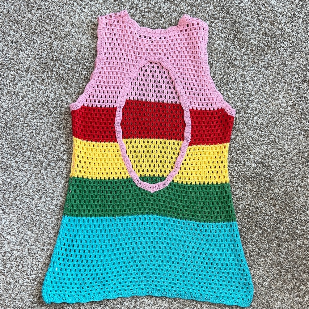 Multicolor Striped Crochet Swim Cover-Up - Picture 3 of 7